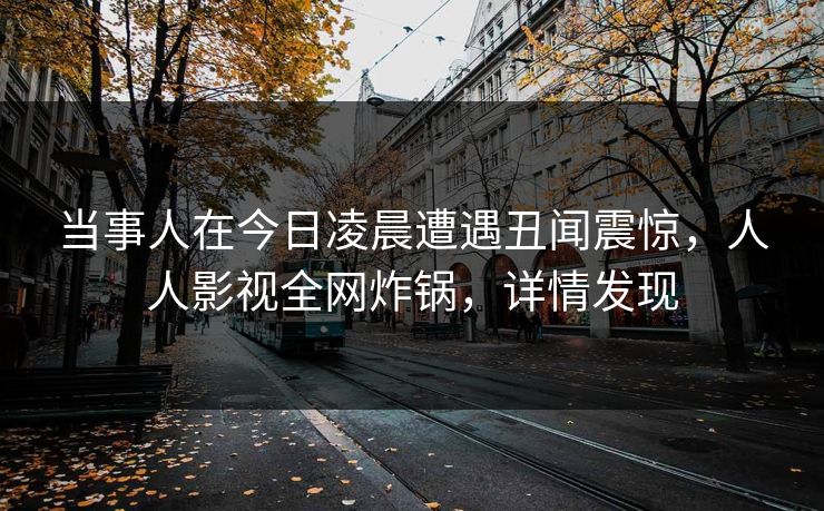 当事人在今日凌晨遭遇丑闻震惊，人人影视全网炸锅，详情发现